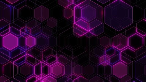 Flying through Cyberpunk futuristic hexagon glowing neon surface, structure. Seamless loop