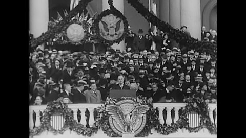 CIRCA 1920s - Highlights are shown from President Hoover and FDR's inaugural speeches, including FDR's "we have nothing to fear but fear itself".
