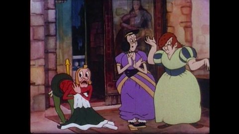 CIRCA 1940s - While Prince Charming dances with Cinderella, her evil stepsisters conspire against her.