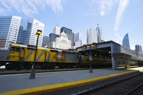 Toronto, Ontario, Canada-20 March, 2020: Toronto Union station terminal that service Go Trains, VIA Rail Canada, UP Airport Express and freight trains