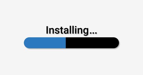 Install Bar progress computer screen animation loop isolated on white background with blue installing indicator updating in 4K. Game Install load screen