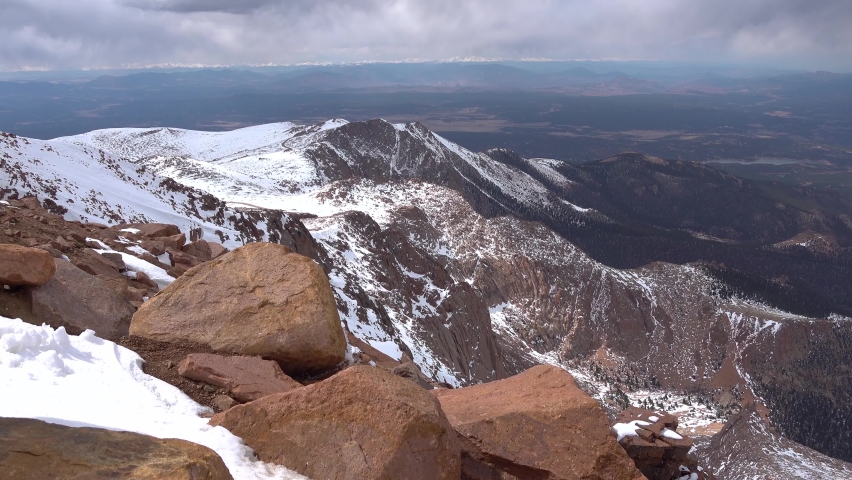 The beautiful scenic view from top of the Pikes Peak Mountains in Colorado Spring, Colorado, USA
