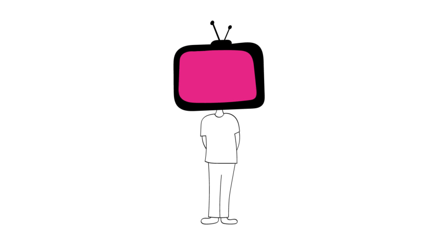 A man with a TV-head. Animated drawing. Motion desing. Modern stylish splash screen for your site, vlog.

