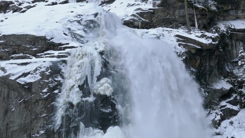 Panorama of Krimml Waterfalls in winter day, Land Salzburg, Austria.