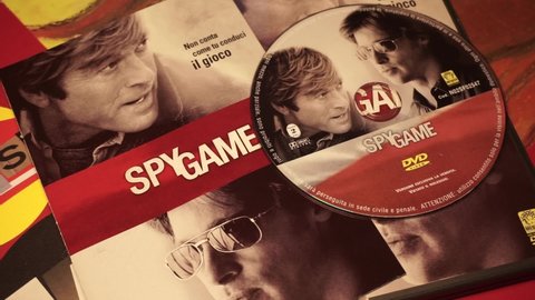 Rome, Italy - November, 08 2020, Spy Game film dvd from 2001 directed by Tony Scott, starring Robert Redford and Brad Pitt.