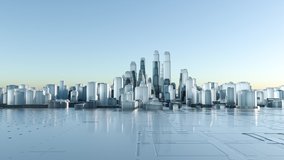Abstract 3d city. Turntable animation. 4k footage. Glass skyscrapers on a reflective technological plane - Powered by Shutterstock - Get 15% off with code: PIKWIZARD15