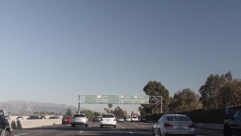 Los Angeles , CA / United States - 11 04 2020: Los Angeles, California, 5 November 2020 – Los Angeles Freeway Driving, Los Angeles Freeway Driving, 101 / 405 Interstate Interchange, Sacramento, Santa 