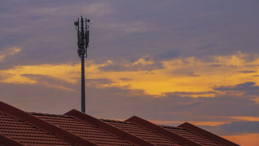 
Aerial view of the top of telecommunication tower. Its antennas designed for transmitting cellular mobile signals covering large areas providing high speed 4g and modern 5g traffic networ. 