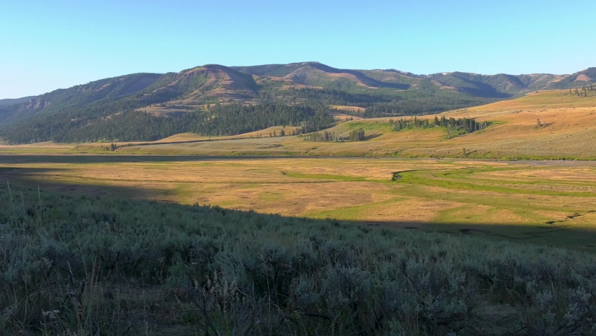 Static shot of Lamar Valley in Yellowstone National Park. High quality 4k footage