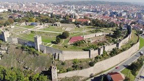 Drone video of Skopje fortress, an important historic landmark of the city