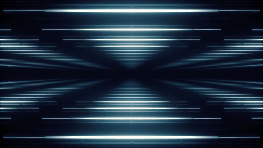Abstract blue white futuristic background. Space from glowing neon light triangle tubes of astera on black background. Technology, VJ concept. Led lamp. Horizontal view. Seamless loop 3d animation 4K Royalty-Free Stock Footage #1062143470