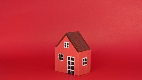 House or Home Isolated Red Background with Copy Space - New home Business building finance Concept - Mock up resource - footage 4k