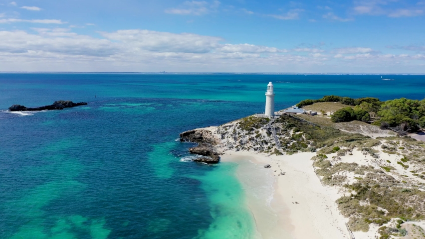 Rottnest Island Coastline Blue Water Aerial Drone Footage 4k Royalty-Free Stock Footage #1062149878