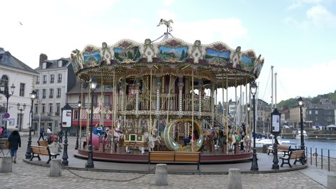 Honfleur / France - 05 05 2019: Antique Carousel at Honfleur, France.