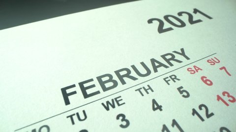 New calendar 2021 year. February and March in macro with dates and weekends marked. Macro