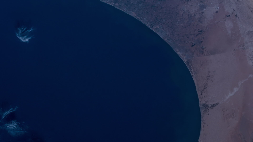 Mediterranean sea and coastline on territory of Gaza strip Israel Egypt satellite aerial view sunrise animation. Images furnished by Nasa