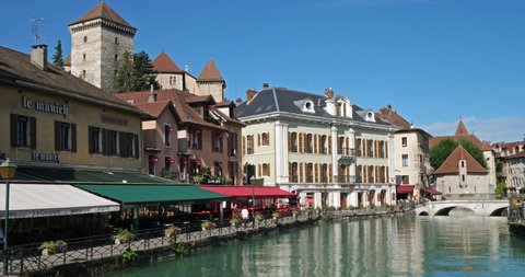 Annecy, Haute Savoie department, Auvergne-Rhône-Alpes in France. The old city along the Thiou river.