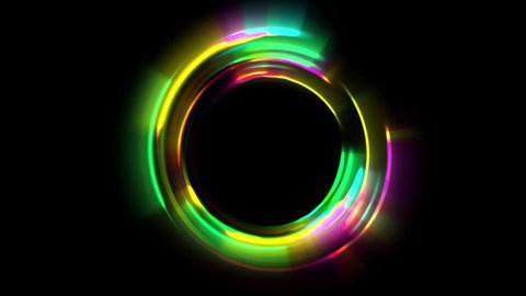 Colorful blurred light circle stripes in motion over on abstract background. Rainbow rays. Led Light. Future tech. Shine dynamic scene. Neon flare. Magic moving fast lines video 4k for you presentatio