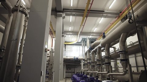 Interior of water treatment plant. Facility for purification of drinking water.