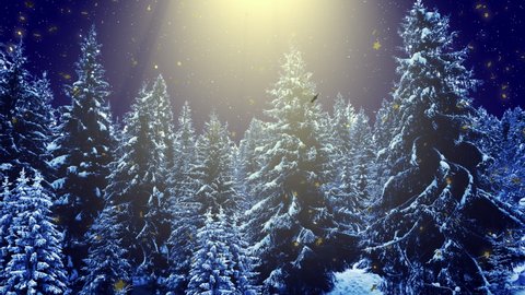 Winter landscape, snowy trees and it is snowing.
Mary Christmas and happy new year background animation
