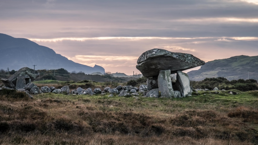 The Kilclooney Dolmen between Ardara and Portnoo in County Donegal - Ireland. Royalty-Free Stock Footage #1062177070