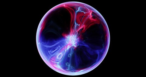 Abstract energy orb motion graphic. colorful sphere with swirling smoke effect within. energy and plasma dancing around glass container. 3D render, 4K loop 스톡 비디오