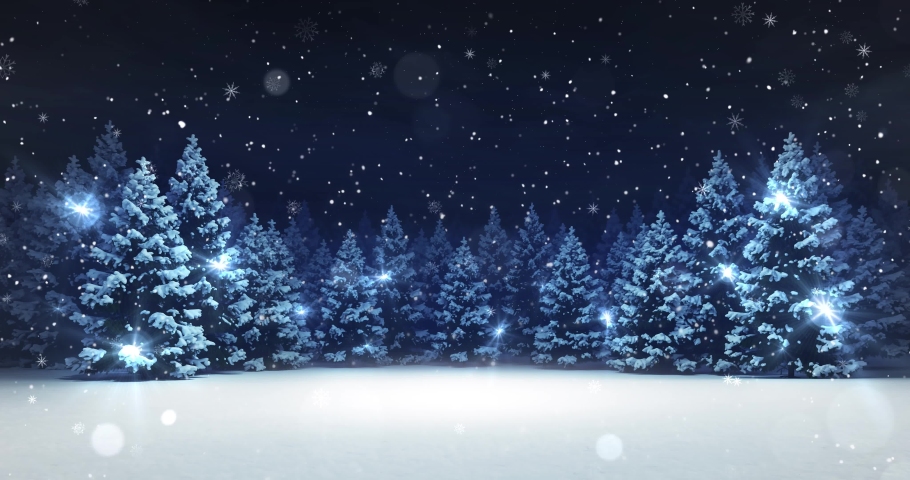 Snow covered winter forest under stormy snowfall and dark sky. Winter scene as 4k animation loop.  | Shutterstock HD Video #1062183157