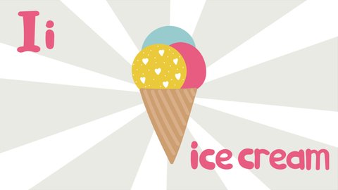 Animated ice cream. Animated English alphabet. A bright stylish video for your kids' vlog or website. Learning letters. Motion design.