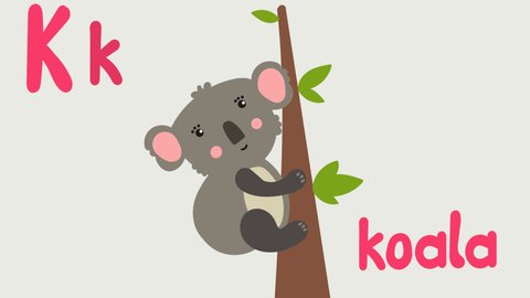 Animated koala. Animated English alphabet. Letter K. Bright video for your kids vlog or website. Motion design.

