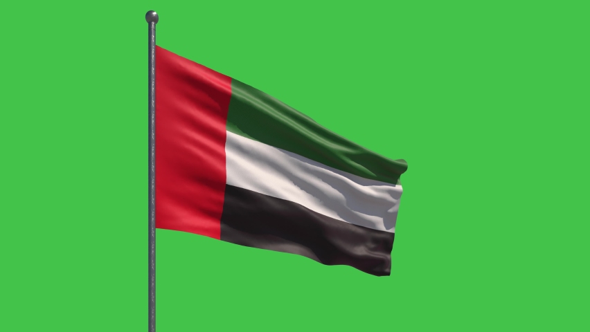 United Arab Emirates Flag Waving Slow Motion on the green background perfect for easy keying. Large UAE Flag flies. National Day Celebration - Labor, Independence,  Memorial, Veterans, Patriots Royalty-Free Stock Footage #1062199858