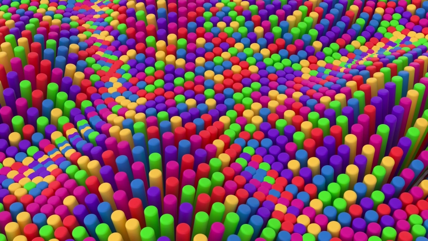 Abstract multicolored rainbow colorful background with cylinders. Ceramic round tiles. Geometry pattern. Random cells. Polygonal glossy surface. Futuristic abstraction.Seamless loop 3d animation of 4K - Powered by Shutterstock - Get 15% off with code: PIKWIZARD15