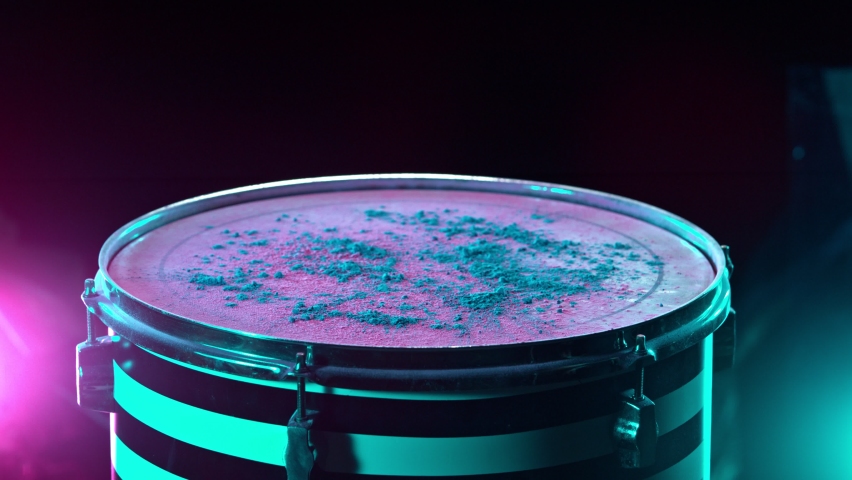 Super Slow Motion Shot of Drum Hit with Color Powder Explosion at 1000 fps. | Shutterstock HD Video #1062202804