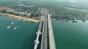 Aerial View Drone shot of sarasin bridge Phuket thailand transportation footage background and travel season concept