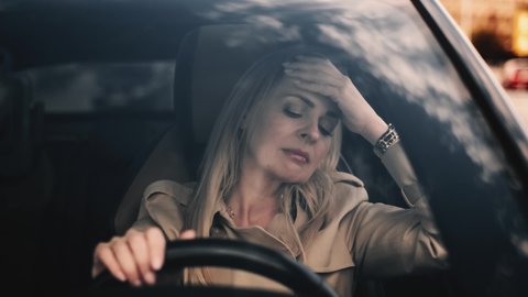 Stressed Woman Driver Sitting Inside Her Stock Footage Video (100% ...