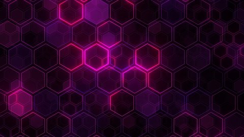 Cyberpunk futuristic hexagon glowing neon surface, structure. Seamless loop