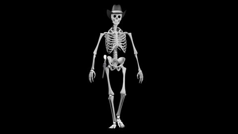 Skeleton Gunslinger Walk Cycle Animation - 3D Illustration with Alpha Channel