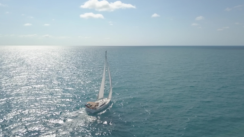 Boat sailing in a drone shot, near Key West Florida.