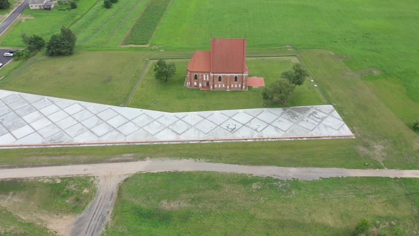Zapyskis St. John the Baptist church. Kaunas district, drone aerial view