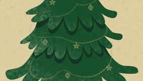 christmas tree for the new year, made in stop motion style on a beige background. Retro style. Animated video.