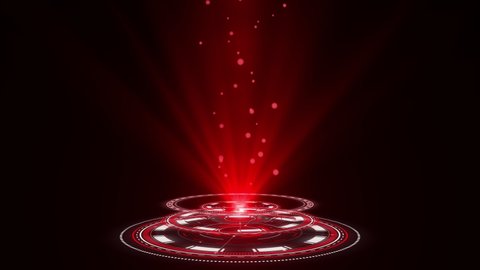 Hologram rounded HUD design animation. Digital technology concept in red colors. Radial graph visualization. Hi-tech panel. Futuristic interface. Modern display. Virtual data.