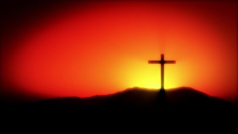 Sunrise behind a crucifix cross animated background stock footage
