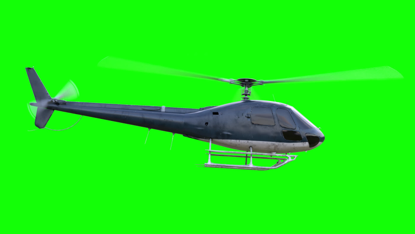Realistic civil helicopter side flying loop animation. Green screen 3d render Royalty-Free Stock Footage #1062224713
