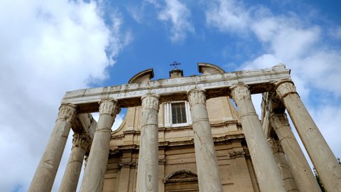 One of the ancient survived temples of Antoninus and Faustina, located in the area known as the Roman Forum, the historical heart of Rome