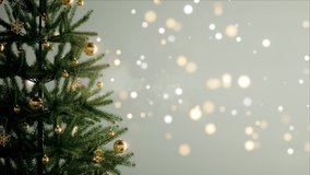 Christmas tree decorated with golden ball and snowflake with a bokeh lights background, 3d rendering blur background and fir tree for Christmas and New Year party or decoration idea. - Powered by Shutterstock - Get 15% off with code: PIKWIZARD15