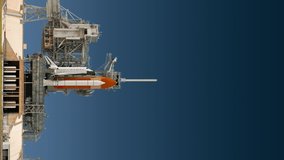 Vertical video of space shuttle launch. Realistic and high detailed 3D animation. 4K. Ultra high definition. 3840x2160.