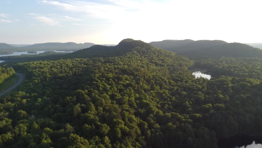 Aerial scenic view of Adirondack Mountains at sunrise summer day