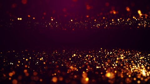 Golden red glow particles flicker and float in viscous liquid with amazing bokeh. Fantastic background in 4k. Gold magical sparkles of light form abstract structures. Luma matte as alpha channel.