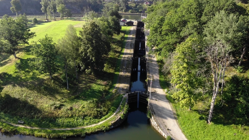 Upper part of Gamle Dal staircase lock made for boat transport in Göta älv river