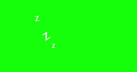 4K stock footage, 60 fps. loop animation of sleeping symbol zzz on green screen background. 2d motion animated video, Cartoon style, sleep concept. light color letters Z appear, fly up and disappear
