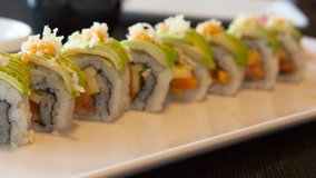 Closeup of Salmon Sushi Roll with Avocado